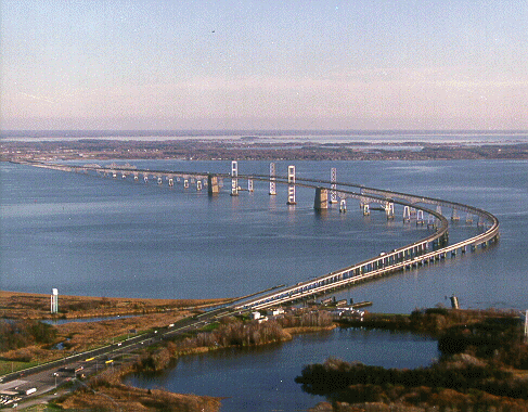 Aerial View of The Chesapeake Bay Bridge.